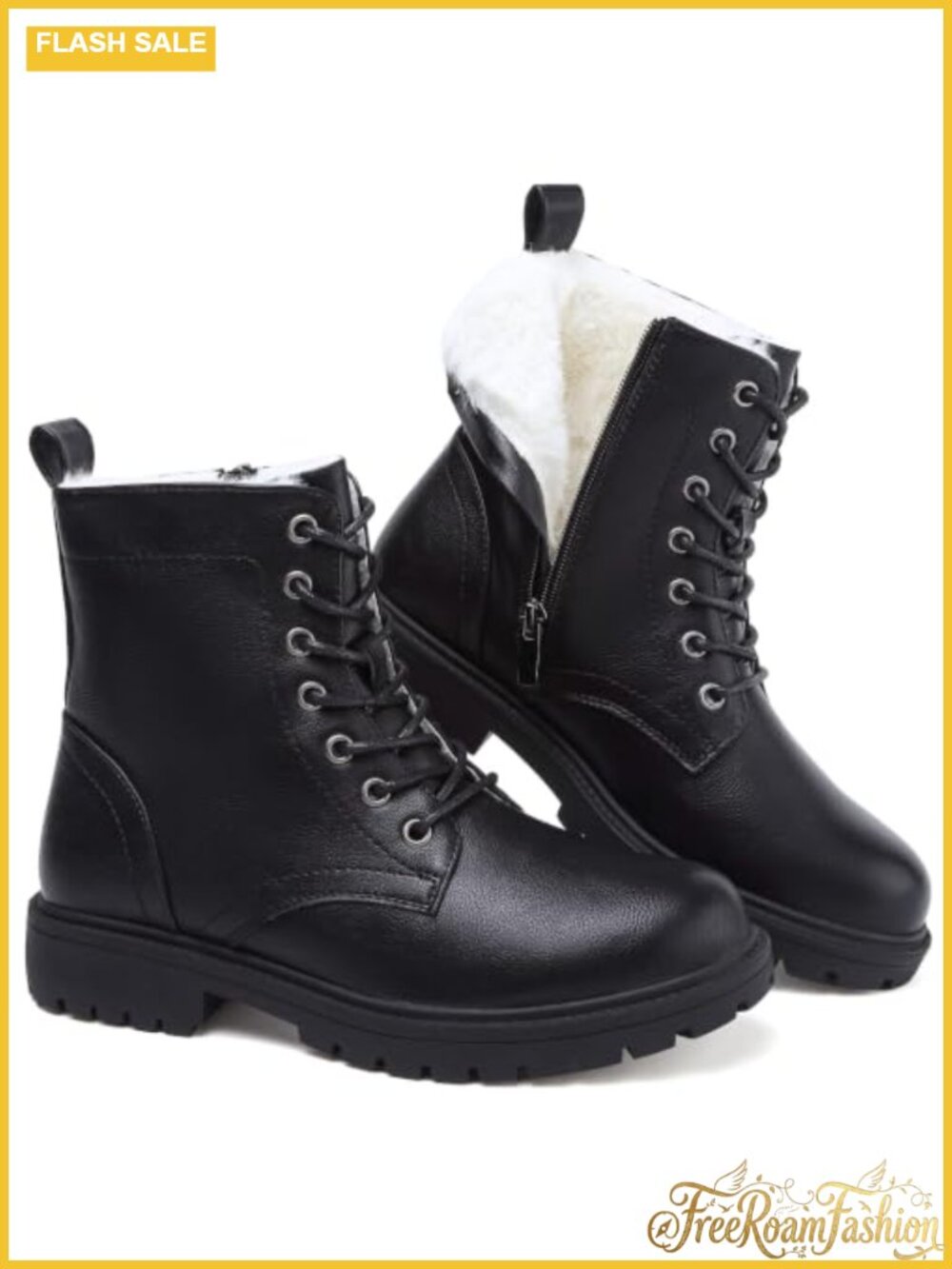 Women's Faux Fur Lined Combat Winter Boots Lace Up Side Zip Ankle Booties